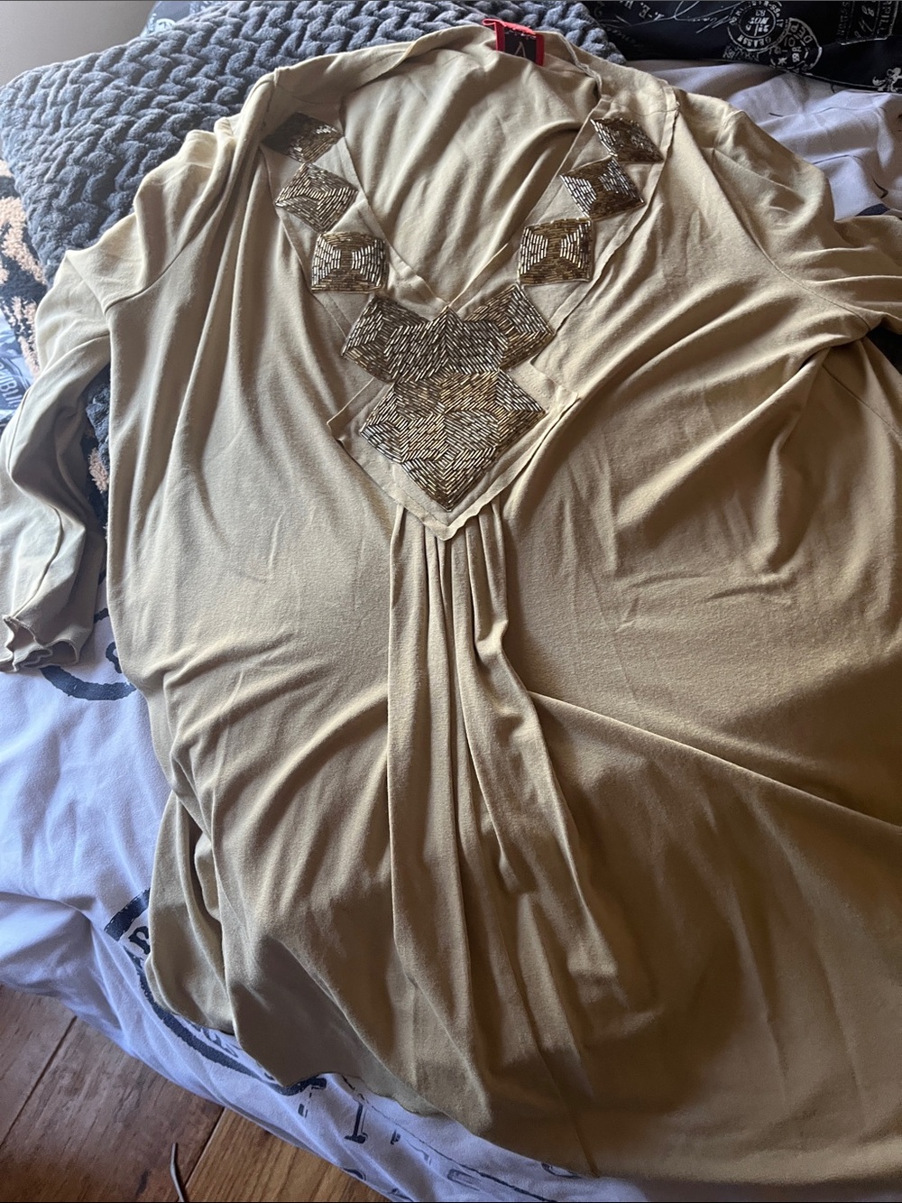V Cristina Gold Embellished V-Neck Tunic